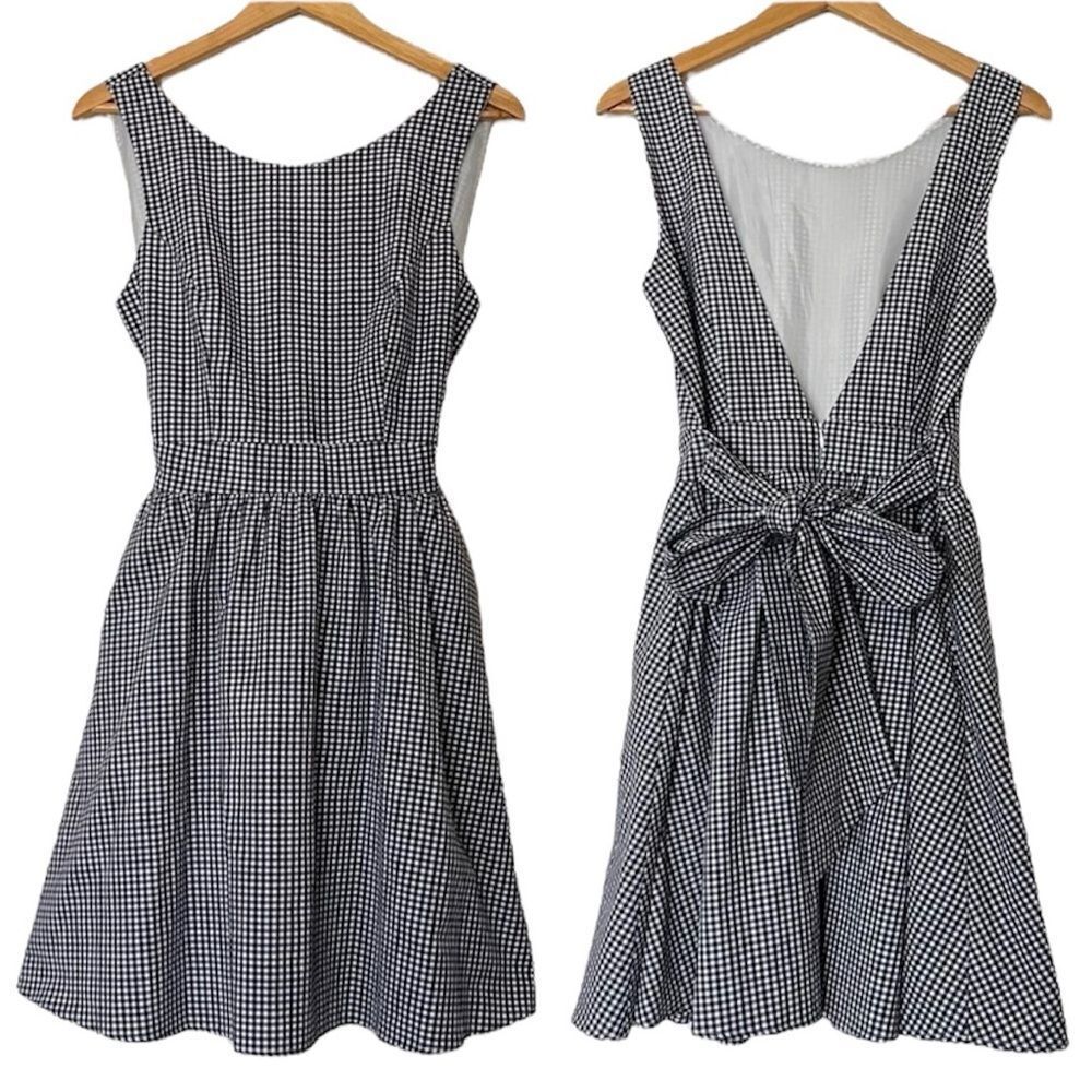 NWT Lauren James Emerson Black White Gingham Sleeveless Dress Low Back Medium